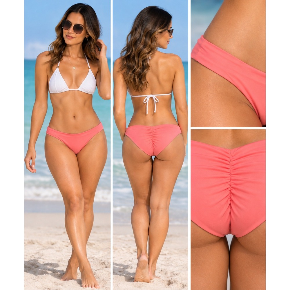 NWT BECCA Womens Small Coral Pink Ruched Back Hipster Bikini Bottom Beachwear